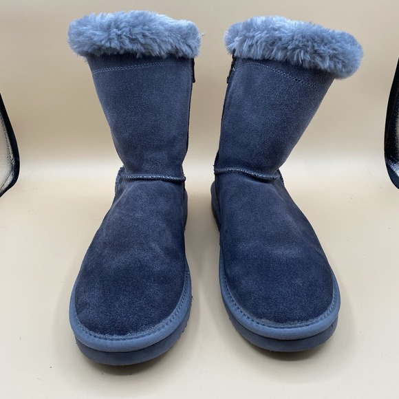 Lamo Women's Suede Fur Lined Mid Calf Boots Blue US 9 Zipper Winter - Picture 3 of 10